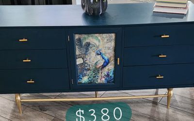 Refurbished Mid Century Modern Dark Teal Dresser