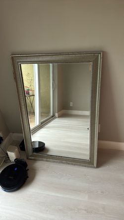 Large Wall Mirror with Silver Ridged Frame