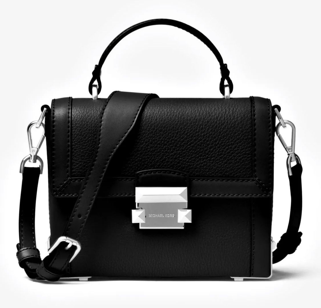 Michael Kors Jayne trunk bag handbag purse Crossbody black leather