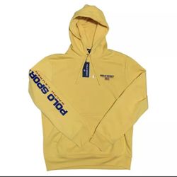 NWT Polo Sport Ralph Lauren Yellow spellout Pullover Hoodie Sweatshirt Medium