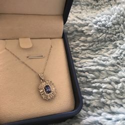 Necklace, 18 In Sterling Silver chain, Genuine Sapphire Stone,