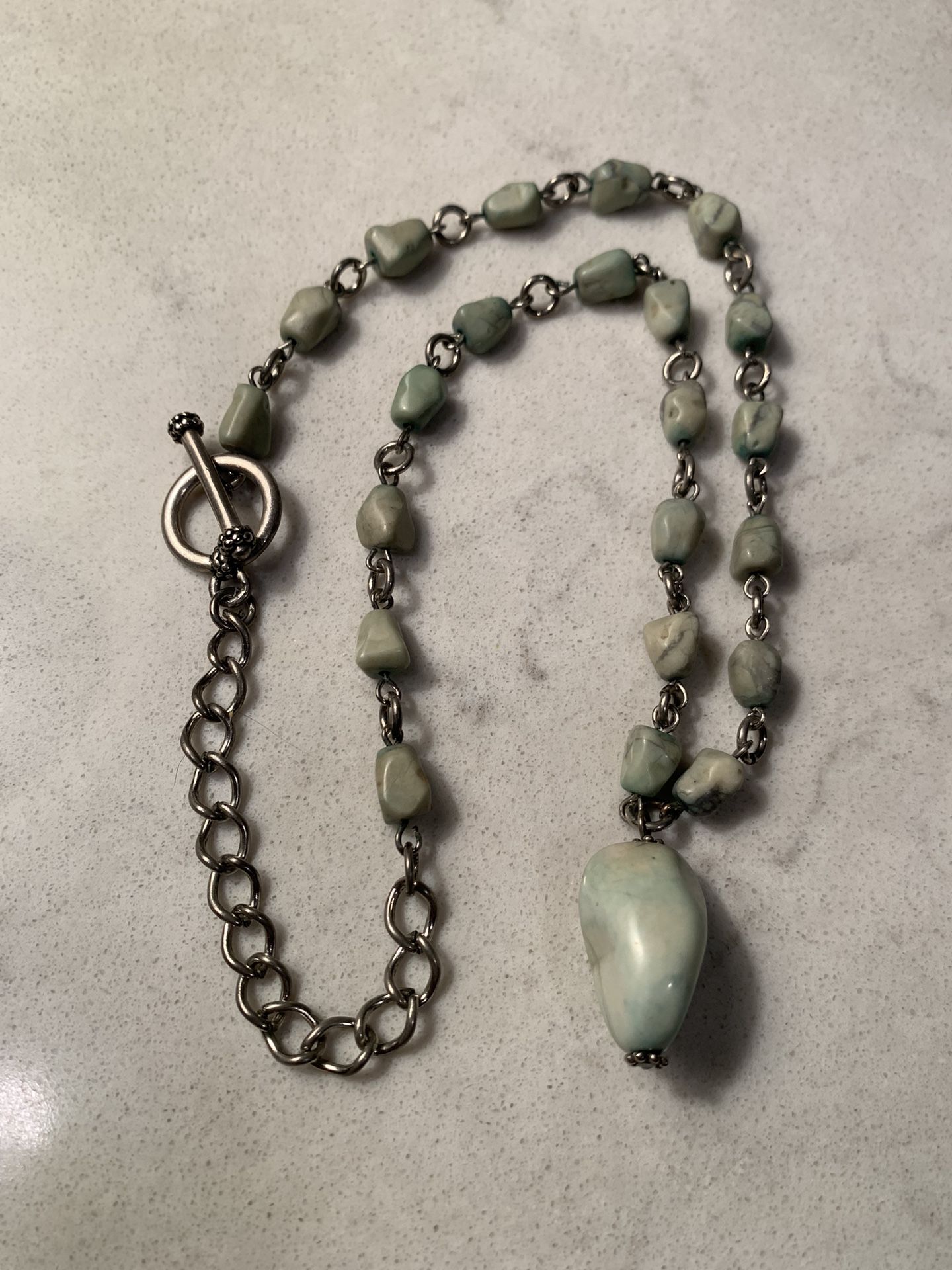 Amazonite Stone Silver Tone Necklace 19”