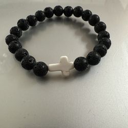 Prayer Natural Stone Wood Beads Rosary Hematite Cross Bracelet Unisex
