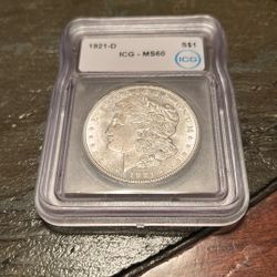 1921-D Morgan Silver Dollar Graded MS60 UNC 