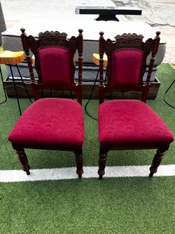 Pair of Antique Carved Wood Upholstered Chairs