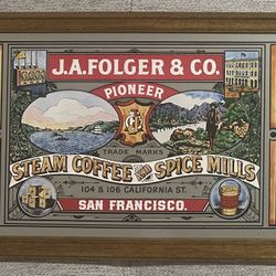 J.A. Folger & Co. Pioneer Steam Coffee & Spice Mills Mirror Advertising Vintage