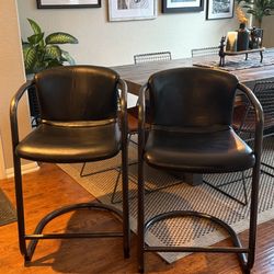 Freeman Counter Stool Onyx Black Leather - Set Of Two
