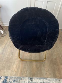 36” round saucer chair Black plush fabric Gold colored frame