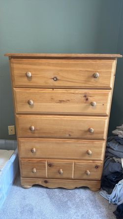 Pine Wood 5-Drawer Tall Dresser