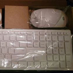 HP white wired keyboard and mouse