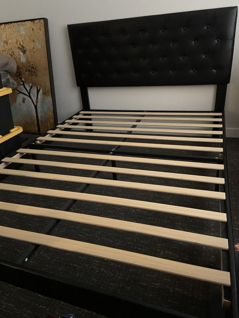 Low Profile Faux Leather Upholstered Bed Frame