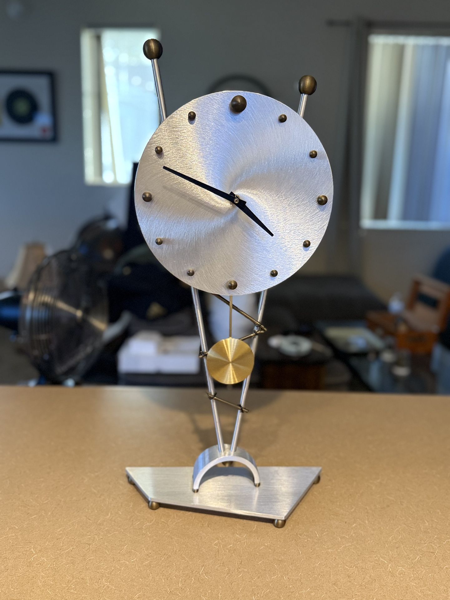 Rare 1990s Post Modern Sculptural Clock With Pendulum in the Style of Sottsass