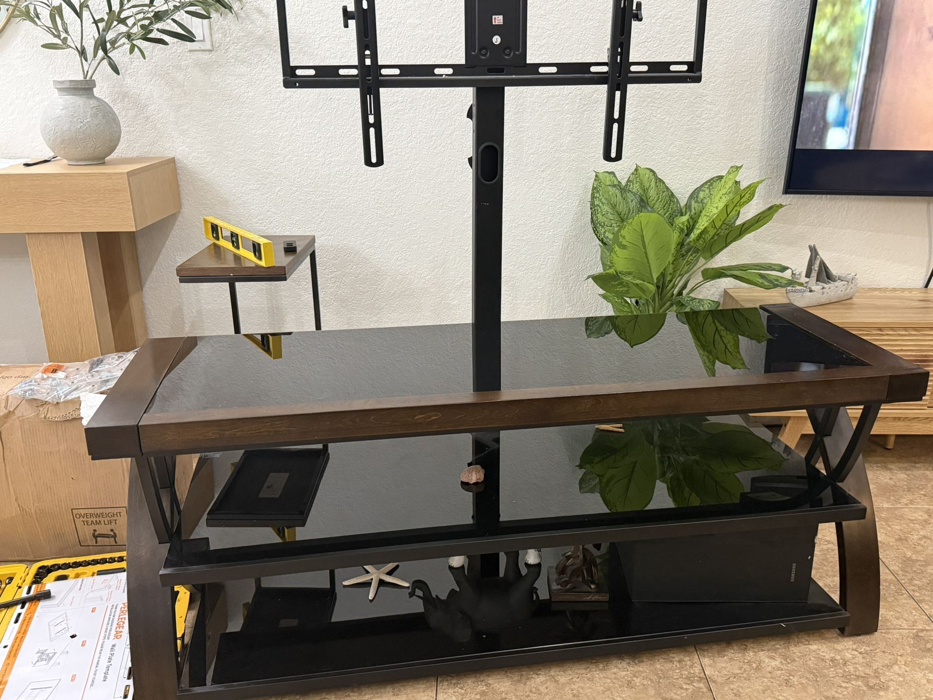 TV Stand with Mount – Modern Glass & Wood (Like New)