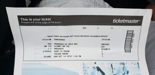 ONE disney on ice ticket