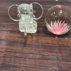 Crystal Elephant And Flower Paperweight 