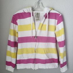 Bitter Sweet Pink and Yellow Youth Hoodie with Zipper Charm and Pockets Size Med