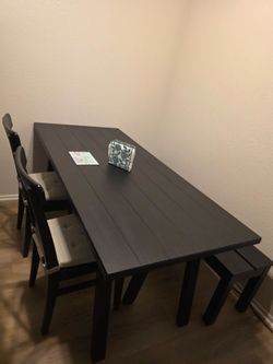 Dark Wood Dining Table with Chairs & Bench