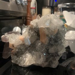 Pink Stilbite with Clear Apophyllite Crystals 