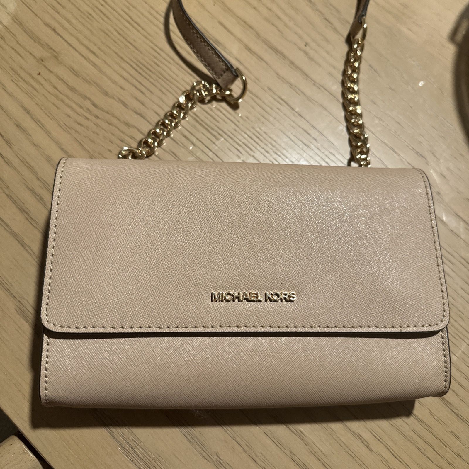 Michael Kors Jet Set Saffiano Leather 3 in 1 Crossbody Handbag Purse - beige