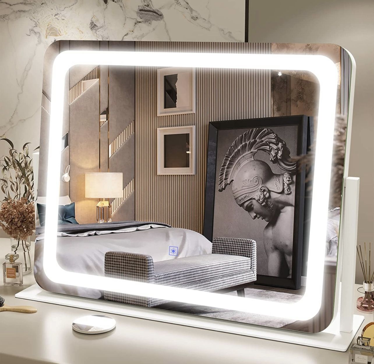 Vanity Mirror with Lights 22"x19" - LED Lighted Makeup Mirror, Large Makeup Mirror with Lights, Touch Screen with 3-Color Lighting, 5X Magnification,