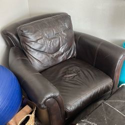 Brown Leather Chair And Ottoman