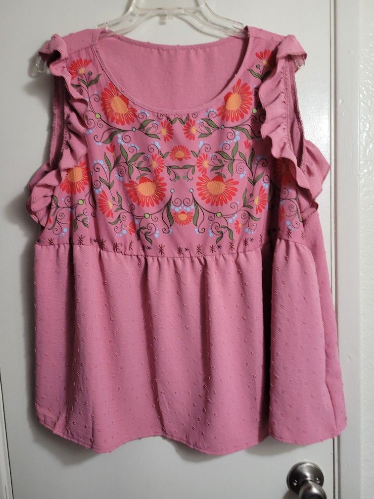 Floral Print Ruffle Sleeve