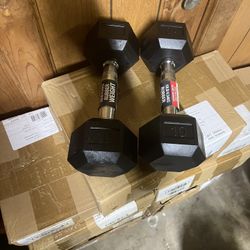 New Well-Fit Rubber Hex Dumbbell Set, 10lb Black, Pair
