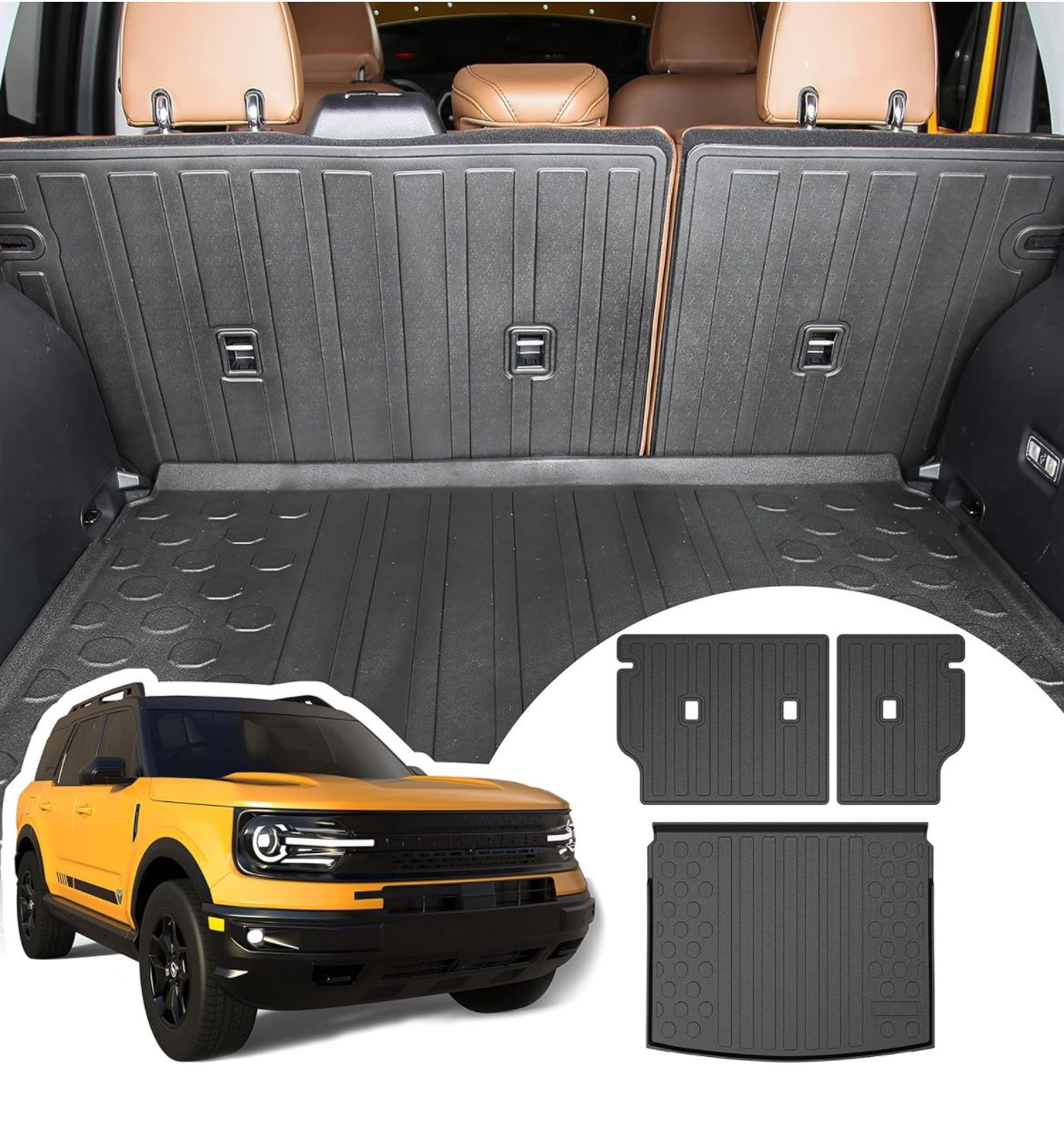 Cargo Liners Rear Trunk Mat for Ford Bronco Sport Accessories 2021 2022 2023 with Hook&Loop All Weather Anti-Slip Split Dog Liner (Rear Trunk Mat +Bac