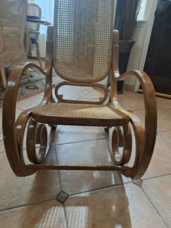 Mid Century Modern Oak Cane Rocking Chair