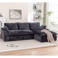 103.15 in. Chenille Modular Cloud Sectional Sofa in. Brown with Chaise Modern Compressed sofa with Pillows