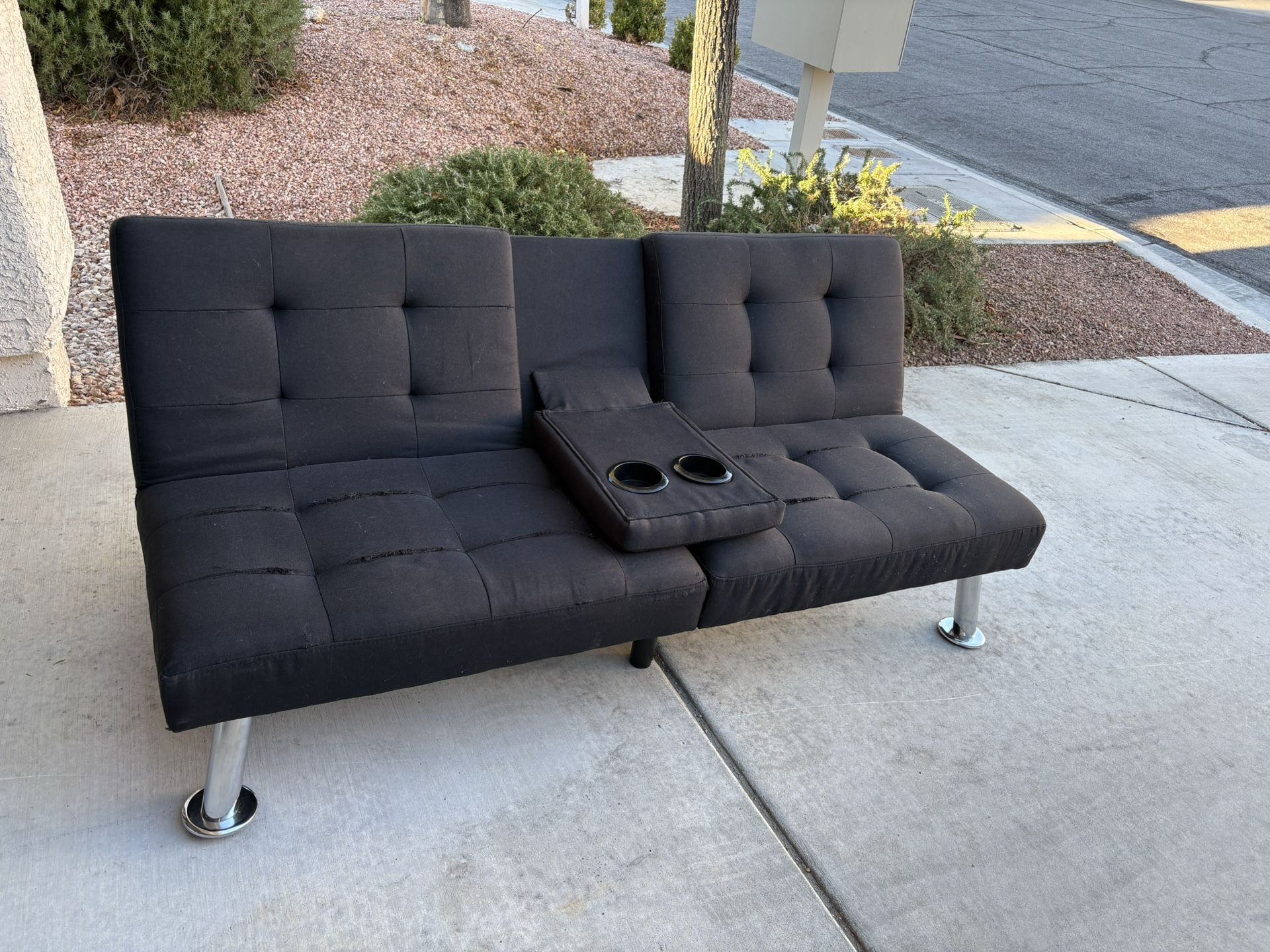 Black Futon With Chrome Legs
