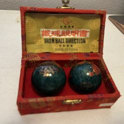 Chinese Cloisonné Baoding Balls, Healing Meditation Dexterity With Red Silk Case