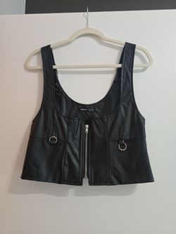 SHEIN Black Faux Leather Crop Vest Top size M