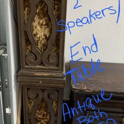Two Antique Woods Speakers, End Tables
