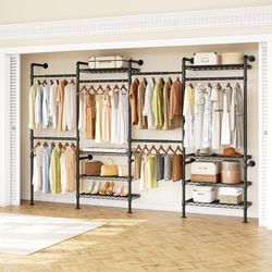 H4 Wall Mounted Closet System, Expandable Industrial Pipe Clothes Rack Clothing Rack for Hanging Clothes, Heavy Duty Closet Organizers and Storage in 