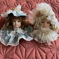 Vintage  (set 2)DANDEE porcelain Decorative Victorian Doll 5-1/2 Inches Antique 