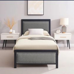 Belah Upholstered Metal Platform Bed- Twin 