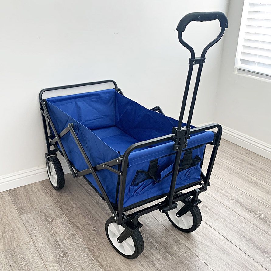 (New) $65 Collapsible Folding Wagon Outdoor Utility Cart 34x20x22”, Black/Blue color 