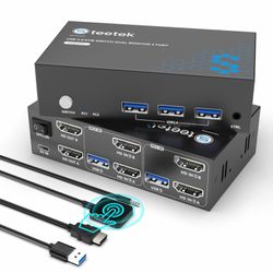USB 3.0 HDMI KVM Switch 2 Monitors 2 Computers, 4K@60Hz KVM Switches for 2 Computers Sharing 2 Monitor Keyboard Mouse Hard Drives Printer, with EDID A