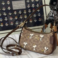 Coach X Peanuts Teri Shoulder Bag In Signature Canvas With Snoopy Print