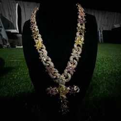 White Gold Silver Flower Cross Necklace  