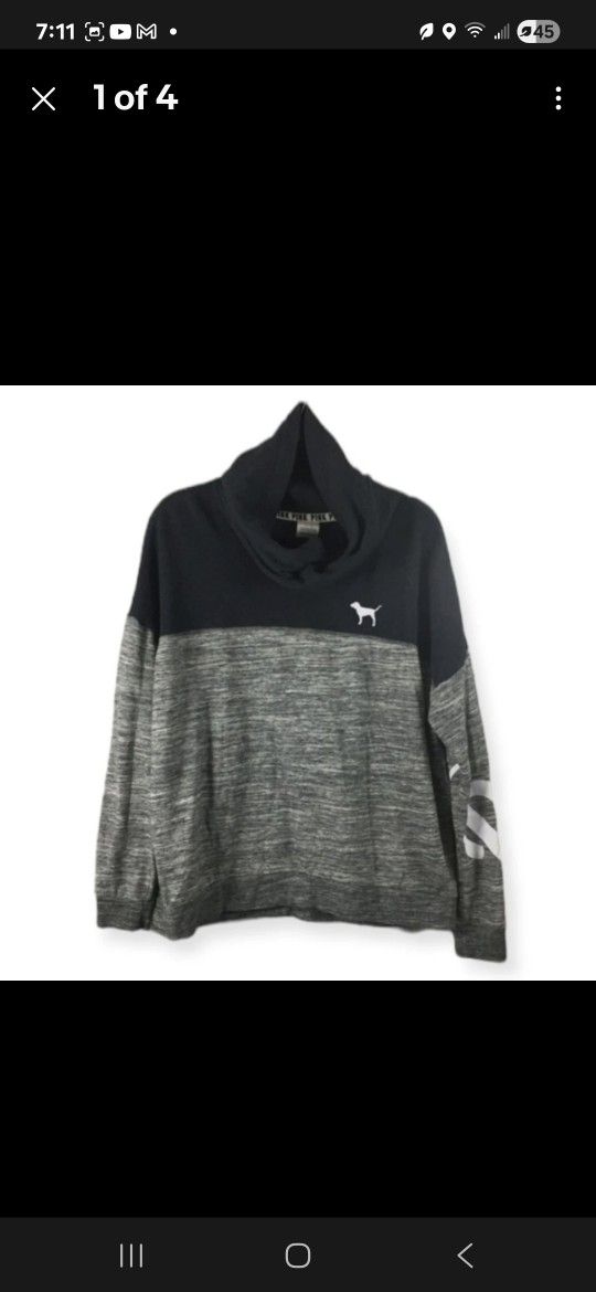 PINK Women's Sweater Hoodie Size L Black Gray Pullover