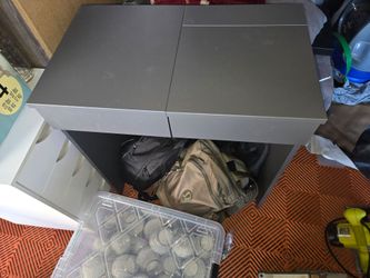 Gray Desk with Lift Up Vanity Mirror