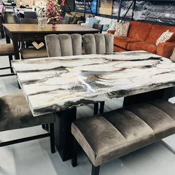 Faux Marble Table With 6 Chairs 