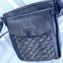 Leather Cross Body Bag in Gray Blue 