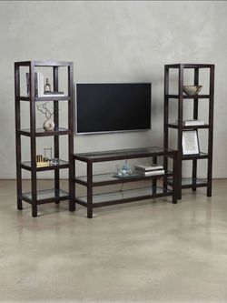 Modern Dark Wood & Glass Entertainment / Living Room Set