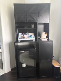 black mini fridge cabinet w/storage