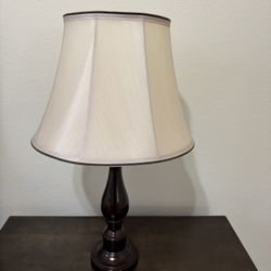 Elegant Table Lamp with White Fabric Shade & Dark Wood Base