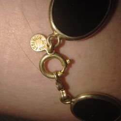 Vintage 12k Gold Filled Oval Flat Black Onyx Link Bracelet 7.5 