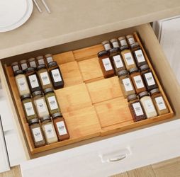 Organizador de Especias de Bambú Expandible Bamboo Spice Drawer Organizer 4 Levels Ajustable